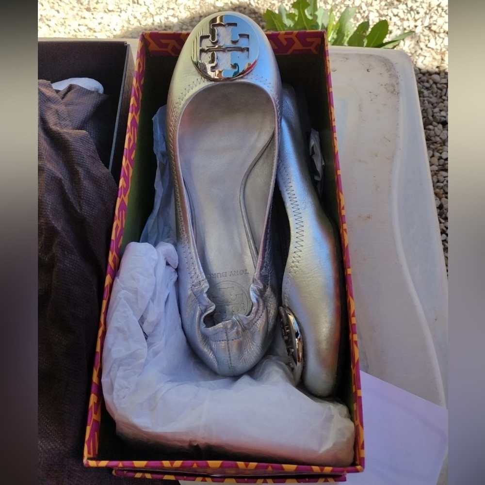Tory Burch Silver Reva Ballerina Flats